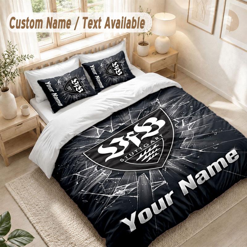 Custom Name Bedding Set 3 PiecesVfB Stuttgart FC Print Duvet Cover + 2 Pillowcases Soft Bed Decor