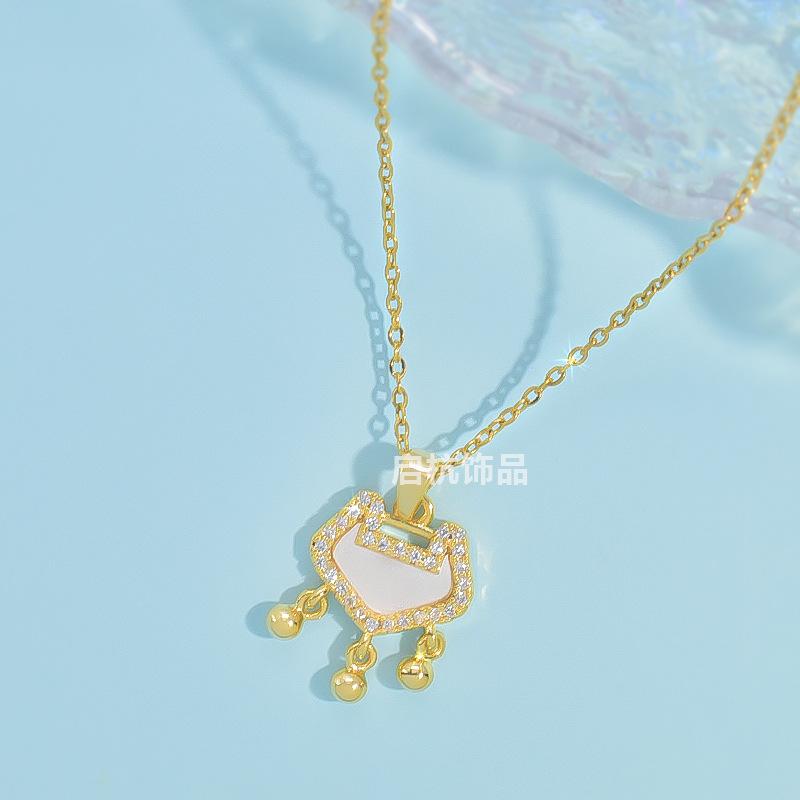 Ruyi Ping An Lock Necklace Women'S Retro Ethnic Style Versatile Temperament Zircon Pendant Clavicle Chain