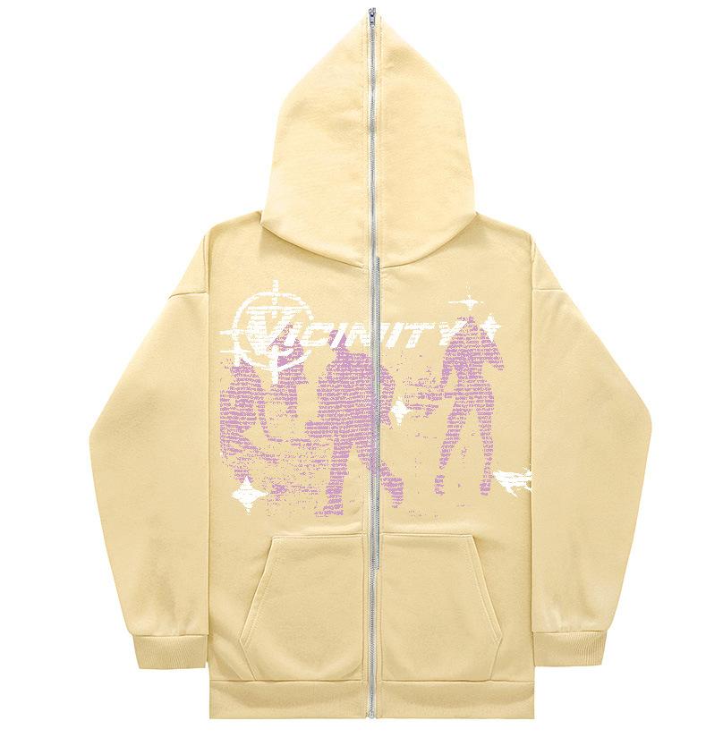Cross Border Neighborhood Aesthetic Zip Sweater Vintage Graphic Fashion Street Hip Hop Street Jacket Cardigan Hoodie M