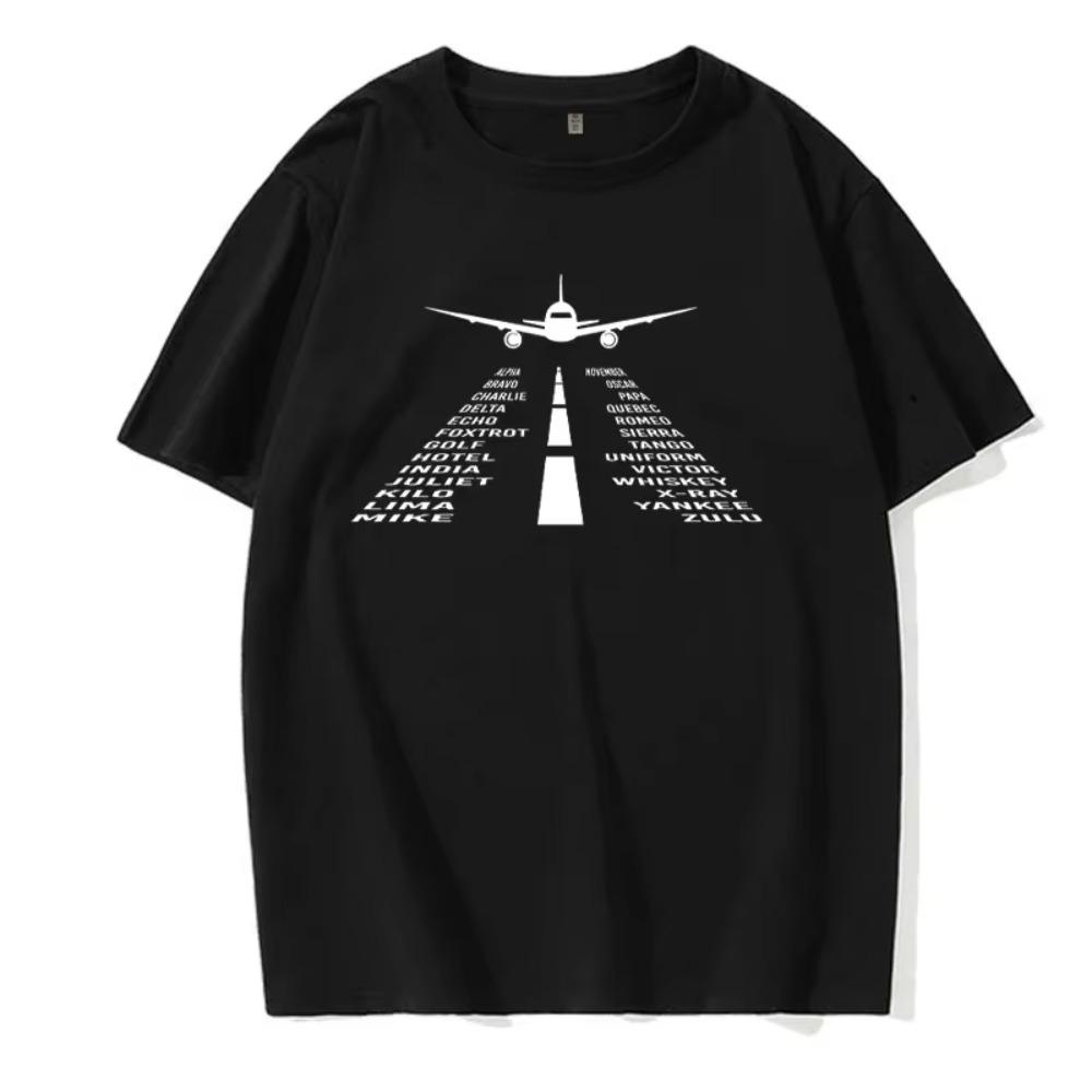 Summer Men's Short Sleeved Airplane Letter Printed T-shirt, Men's Fashionable Street Clothing T-shirt