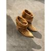 Sheepskin version niche cat and leather western boots women's folding pile boots autumn and winter new fashion temperament versatile short boots