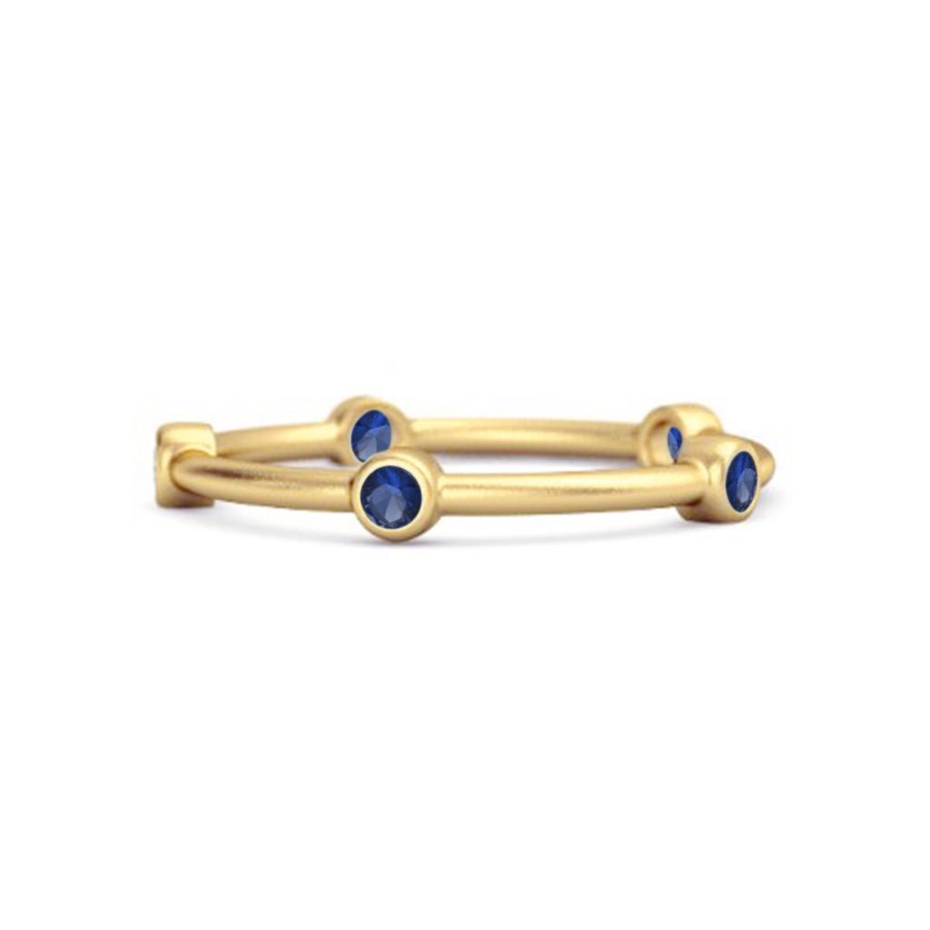 925er Sterlingsilber Gold Vermeil Stapelbarer Ehering Blauer Saphir Fünfsteinring