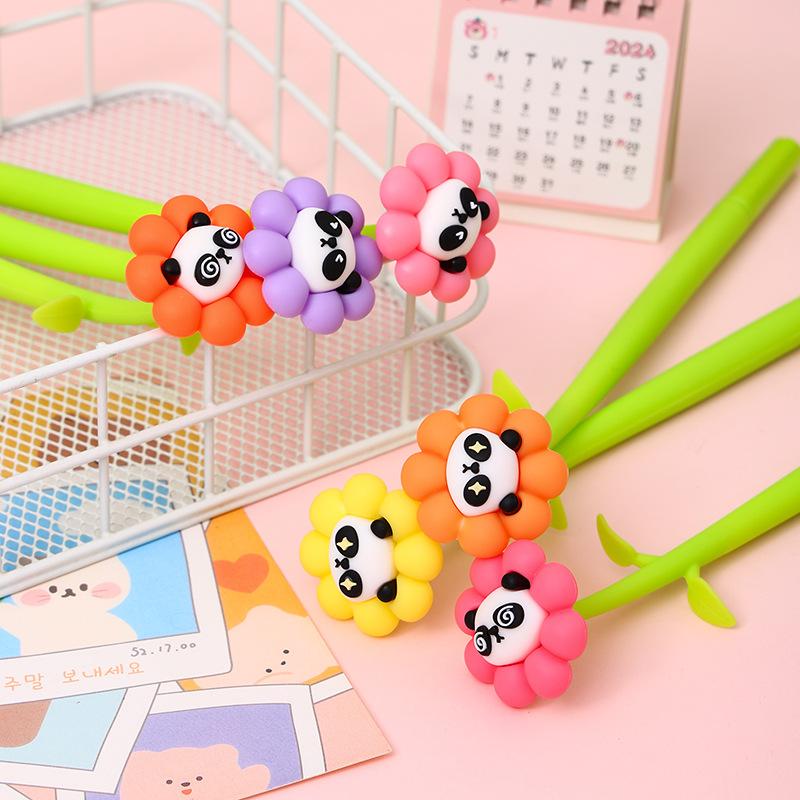 48pcs Sunflower Shape Panda Shakes Neutral Pen Comfortable Grip Stationery School Office Supplies Student Prize Gift Writing Tools Holiday Gift Novelt