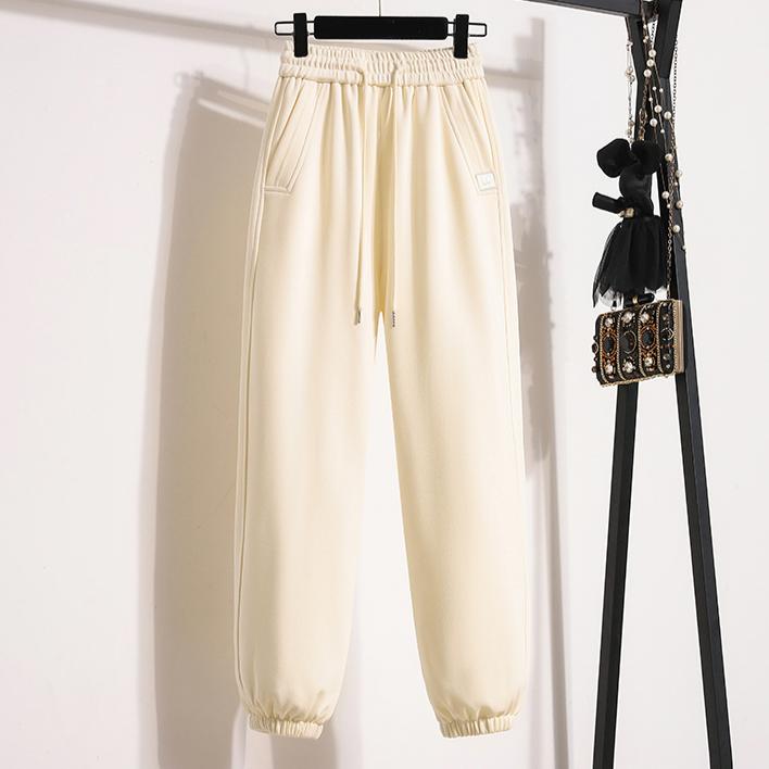 

DIMANAF 2024 Осень Длинные брюки Спортивные брюки Хлопок Женщины Твердые шаровары Пояс Эластичный пояс Свободные брюки Новые One Size бежевый