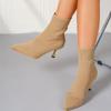 Women's Autumn Pointed Toe High-Heel Sock Boots - Stretchy Knit Ankle Boots, Korean Style Slim Fit Booties with Chunky Heel for Fall & Winter