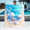 Blue Ocean Shell Print Flannel Blanket Soft Lightweight for Sofa Travel Office Bed, Nice Home Gift
