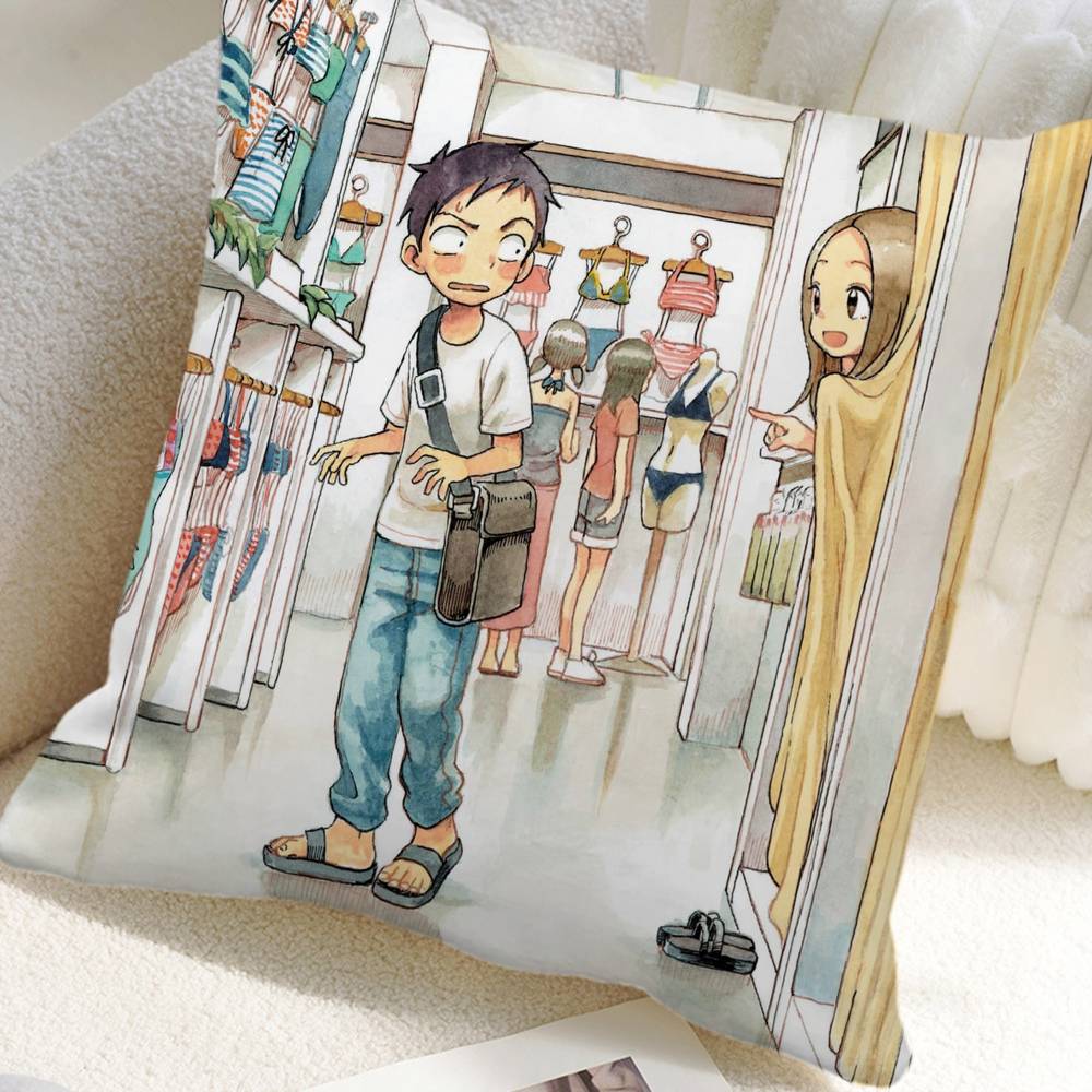 Teasing Master Takagi-san Anime Pillow Case Square Pillow Bedroom Sofa Leisure Comfort Cushion Car Home Decoration
