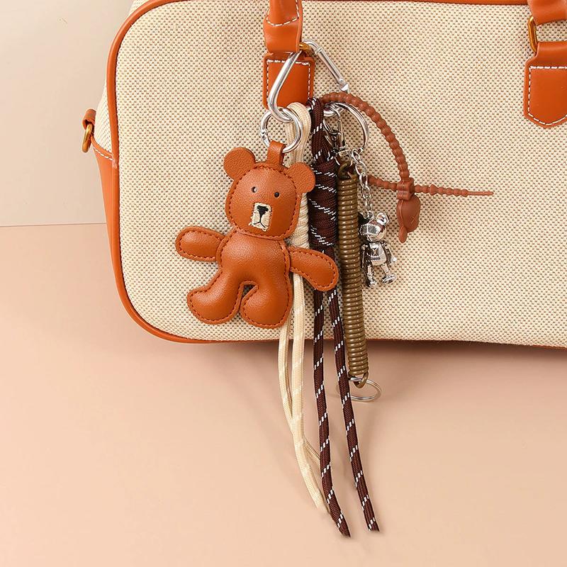 Bag Charm Fashion Series Leather Movable Limbs Coffee Bear Pendant Cute Alloy Bear Bag Braided Charm Lanyard Gift