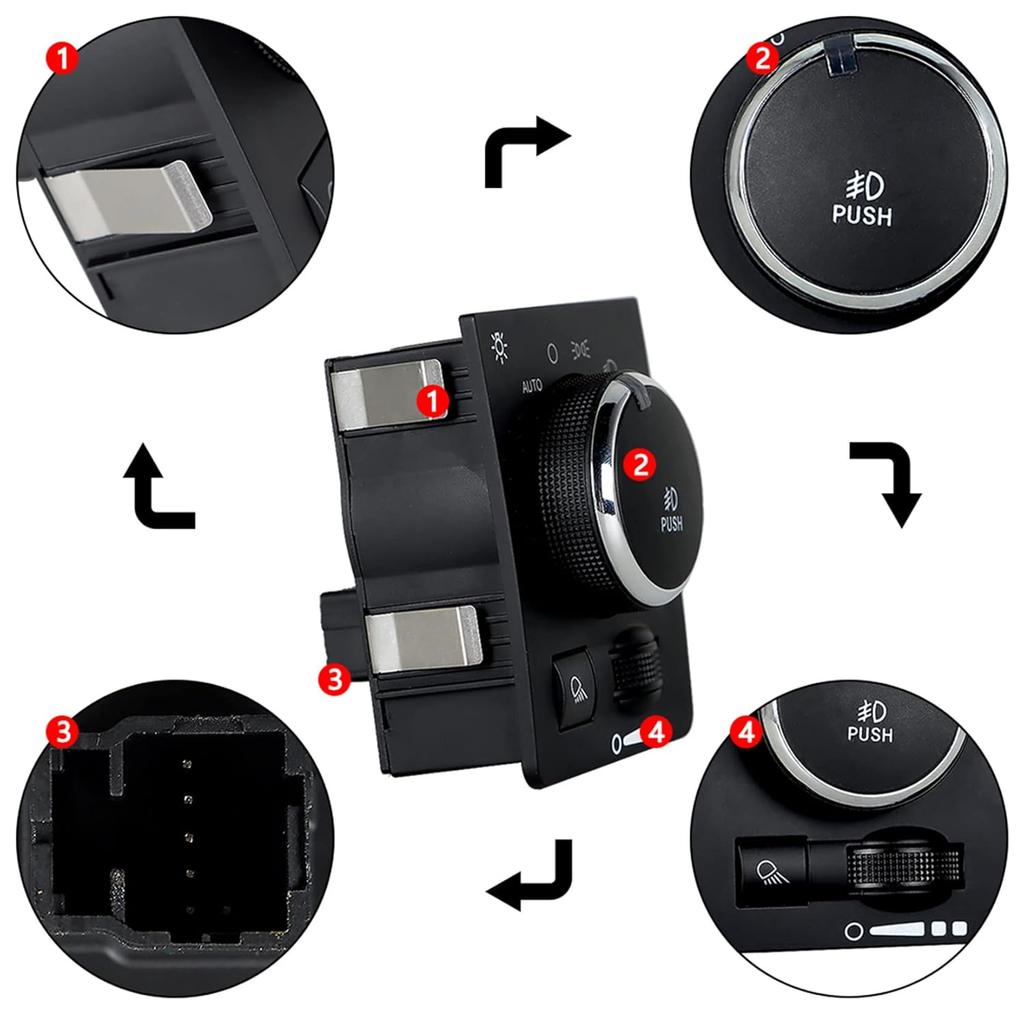 Headlight Switch Replacement for 2013 2014 2015 2016 2017 2018 2019 2020 2021 Ram 1500 2500 3500 4500 5500 68146507AA 68189154AA