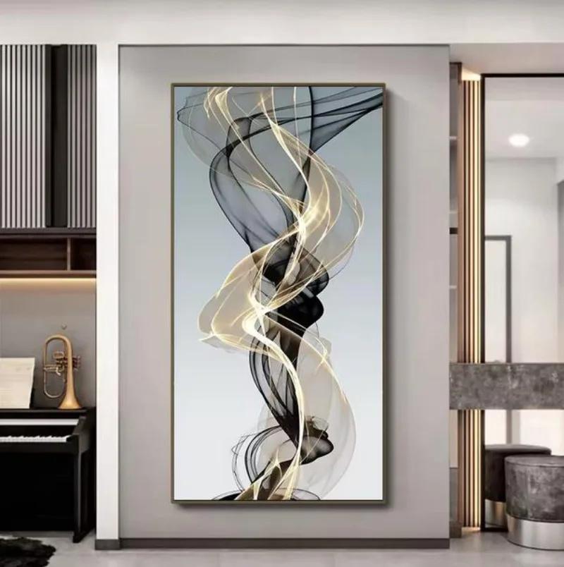 Modern Nordic Abstract Ink Wall Art Canvas Painting Gold and Black Versatile Ribbon Posters Prints Picture for Living Room Decor