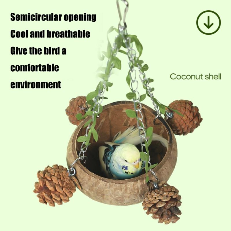 Natural Birdhouse Toy Parakeets Resting Bed Cage Hanging Swing Breeding Nest for Budgies, Lovebirds