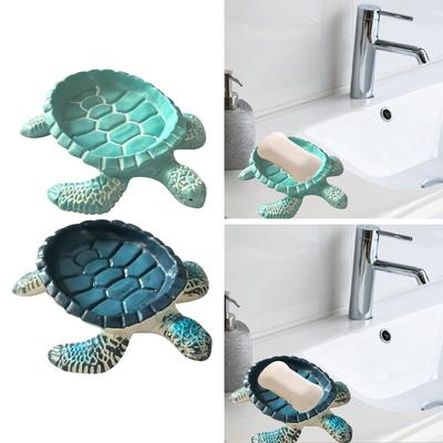 Porte-savon Tortue en Résine Plateau Porte-savon Économiseur de Savon Garder Sec Nettoyage Boîte de Rangement Organisateur Auto-vidant pour Douche Hôtel Toilettes