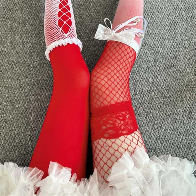 Stilvolle Samt- und Netzstrumpfhosen mit Farbblock-Design, elastisches Nylonmaterial, Strumpfhosen für modebewusste Outfits