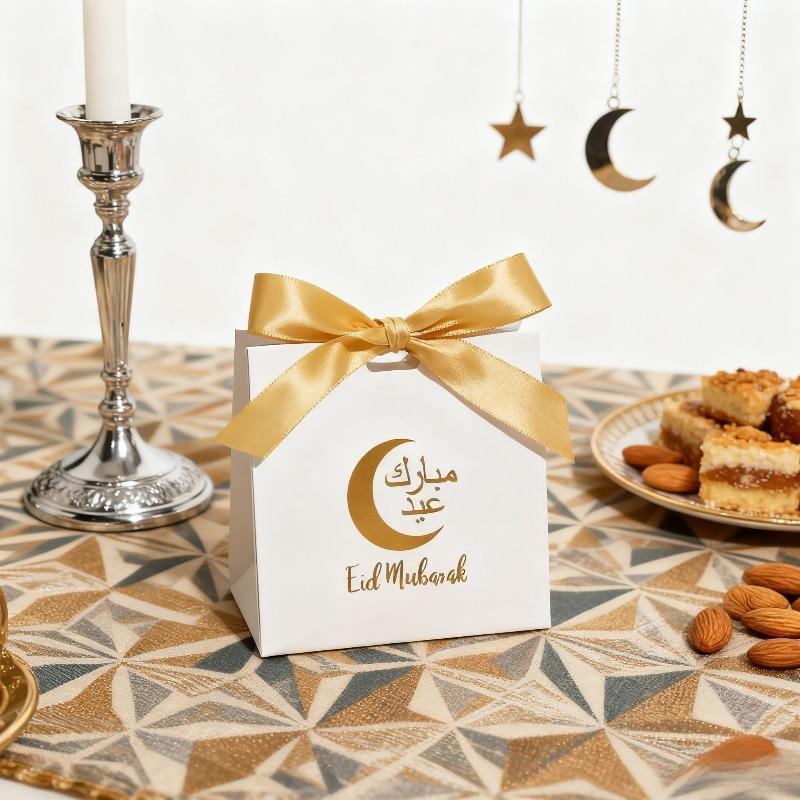 1-40PCS Moon Print Paper Gift Bags Reusable Candy Tote for Ramadan Christmas Valentine's Day Multi-Purpose Shopping Bags