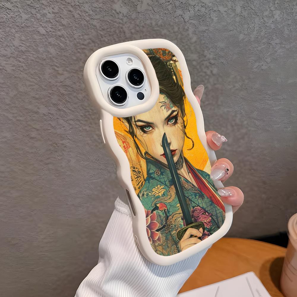 Retro Tattoo Girl Mobile Phone Case for iPhone 17 16 15 14 13 12 11 Air Pro Max Plus Wavy Edge TPU Colorful Cover Pretty Cover iPhone 16 Pro Max