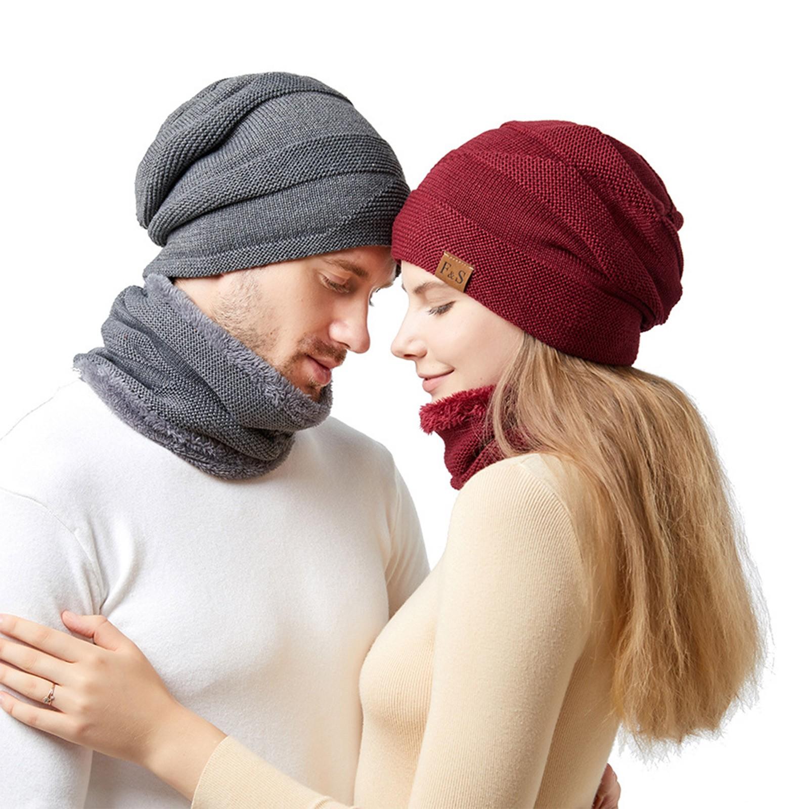 

Couple Winter Pile Cap Plus Velvet Toe Cap Plus Velvet Scarf Two-Piece Set One Size винний