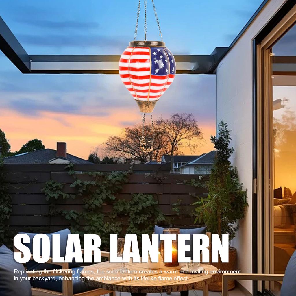 Hot Air Balloon Solar Lantern Metal Waterproof Flickering Flame Outdoor LED Hanging Solar Light for Garden Yard Patio Decoration