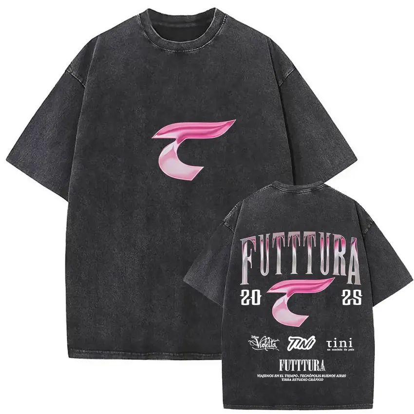Y2K Hip Pop T Shirts Singer Tini Stoessel Futtura Album Summer Fashion Retro Washed Oversized Tshirt Print Street Wear Unisex