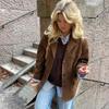 Vintage Solid Women Coats Długi rękaw Jednorzędowa kurtka damska Moda Casual Jesień Kołnierz odwrócony Luźny damski płaszcz