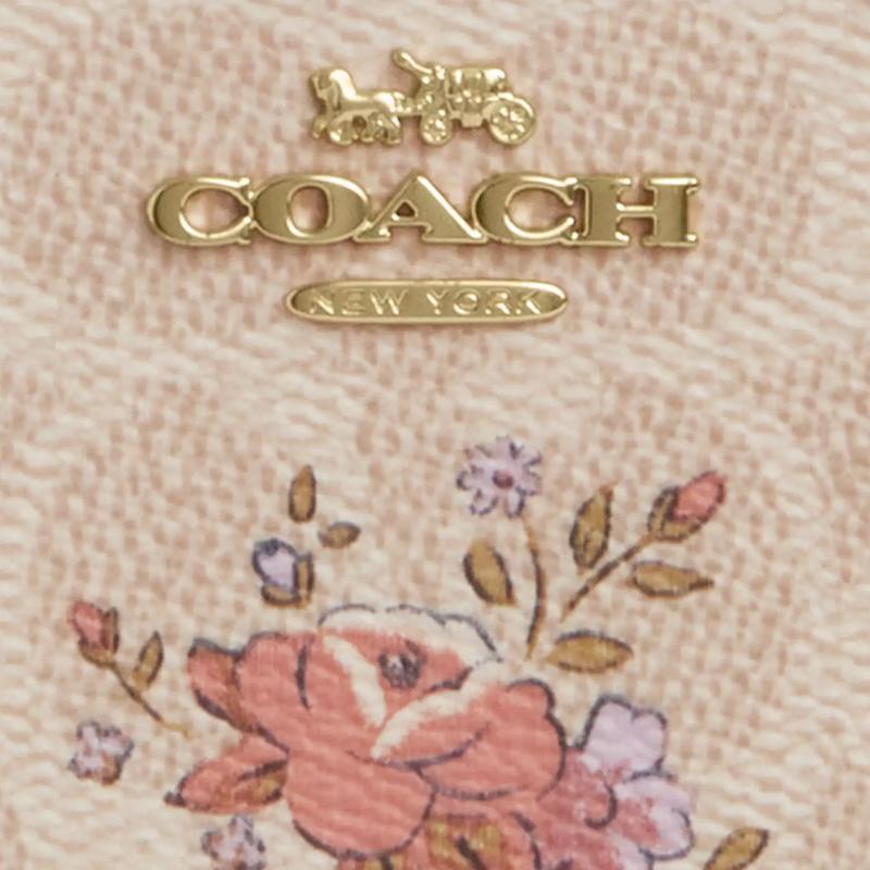 New COACH Zip Around Coated Canvas Wallet Small Women's Beige CAO88-IMSAS