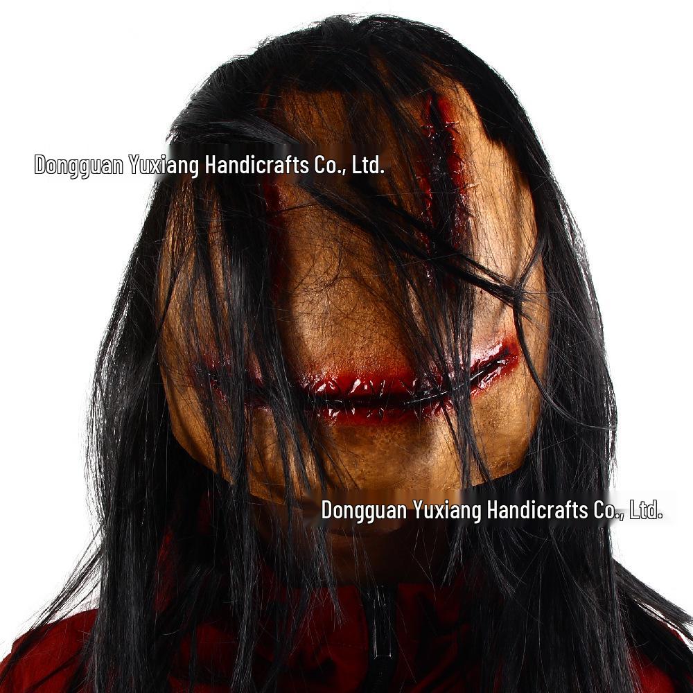 Female Ghost Horror Mask - Long Hair, Stitched Face, Scary Demon for Halloween Party & Haunted House