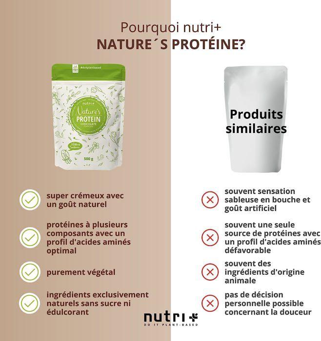 Nutri+ natures protein - poudre de protéines végétaliennes - chocolat - proteines - 500g