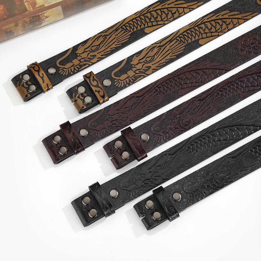 Women's Ethnic Dragon Pattern Carved Leather Belt - Retro, High-End, Versatile Fashion Accessory