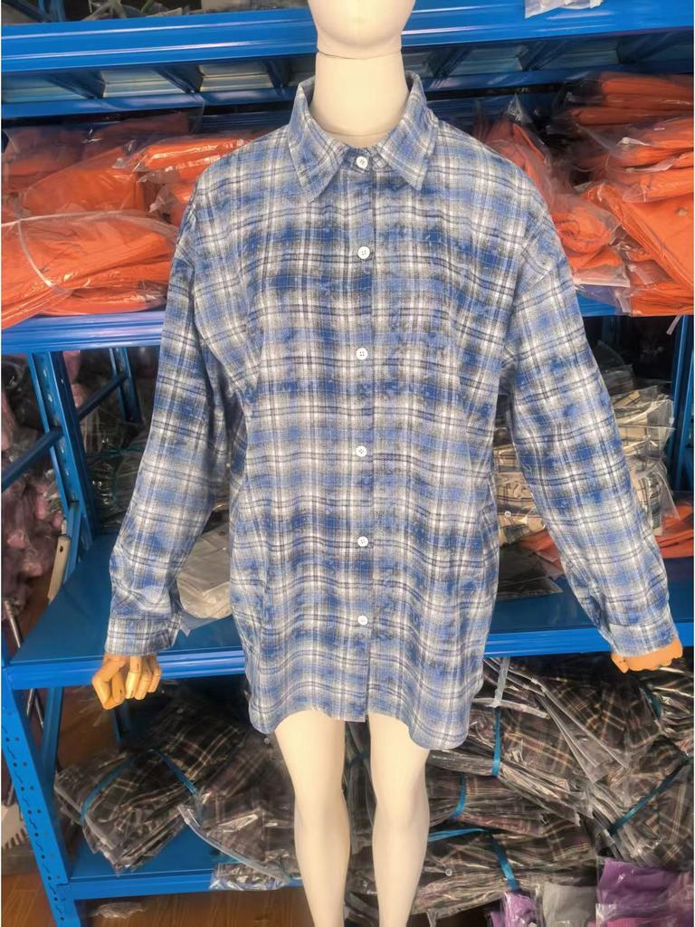 2024 Trendy European & American Cotton Plaid Shirt: Versatile, Loose-Fit, Long-Sleeve Women's Fashion for a Stylish Commute