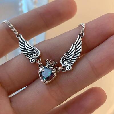 Gothic Diamant Herz Feder Engel Flügel Anhänger Halsketten für Frauen Mädchen Kostüm Geschenke Erinnerung Anhänger mit Flügeln