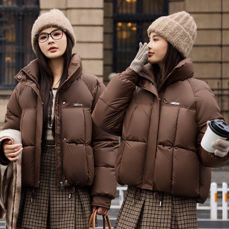 

Зимова потовщена тепла коротка куртка-пуховик зі стійкою коміром бавовняне пальто повсякденний одяг XXL темно-коричневого кольору