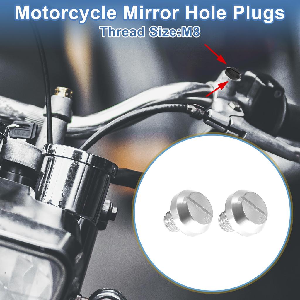 A ABSOPRO Motorcycle Mirror Hole Plug Right Hand M8x1.25 Motorcycle Rear View Mirror Screw Silver Tone 2pcs