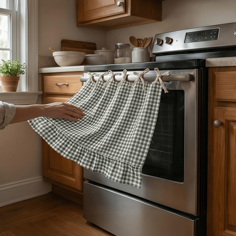 1pc Country-Style Oven Curtain—Tie-Back Crochet Lace Sheer Stripes Suitable for In Front of The Stove and Dishwasher