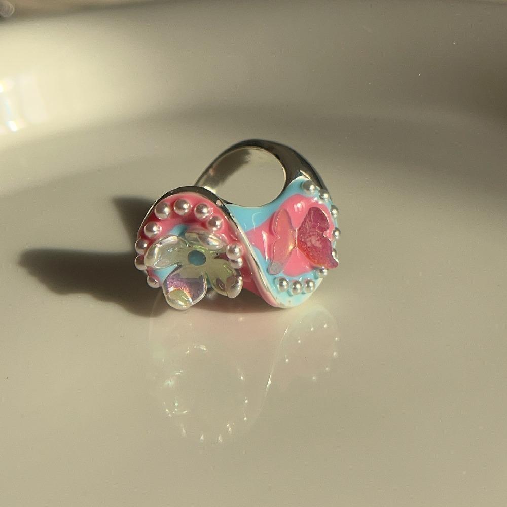 Geometric Enamel Love Heart Ring Open Ring Irregular Enamel Ring Painting Ring  Women