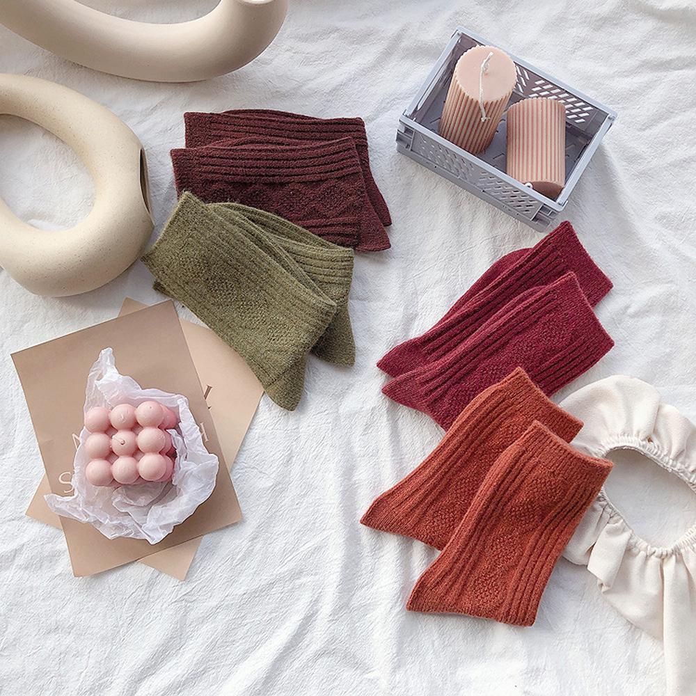 

Breathable Casual Winter Autumn Retro Knitting Socks Solid color Wool Socks Double Needles Knitting