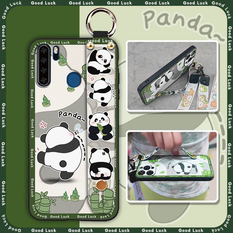 Panda Wristband Phone Case For Blackview A80 Pro Cute Anti-dust Anti-knock Wrist Strap Shockproof Cartoon Durable Ring