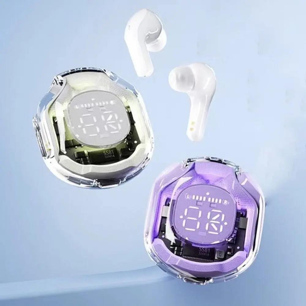 TWS Wireless Bluetooth Earphone Noise Canceling HiFi Stereo Sport Headphones With LED Digital Display Transparent Charging Case