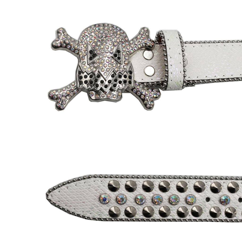 Unisex Rhinestone Skull Leather Belt - European & American Trend, Handmade Fashion Accessory