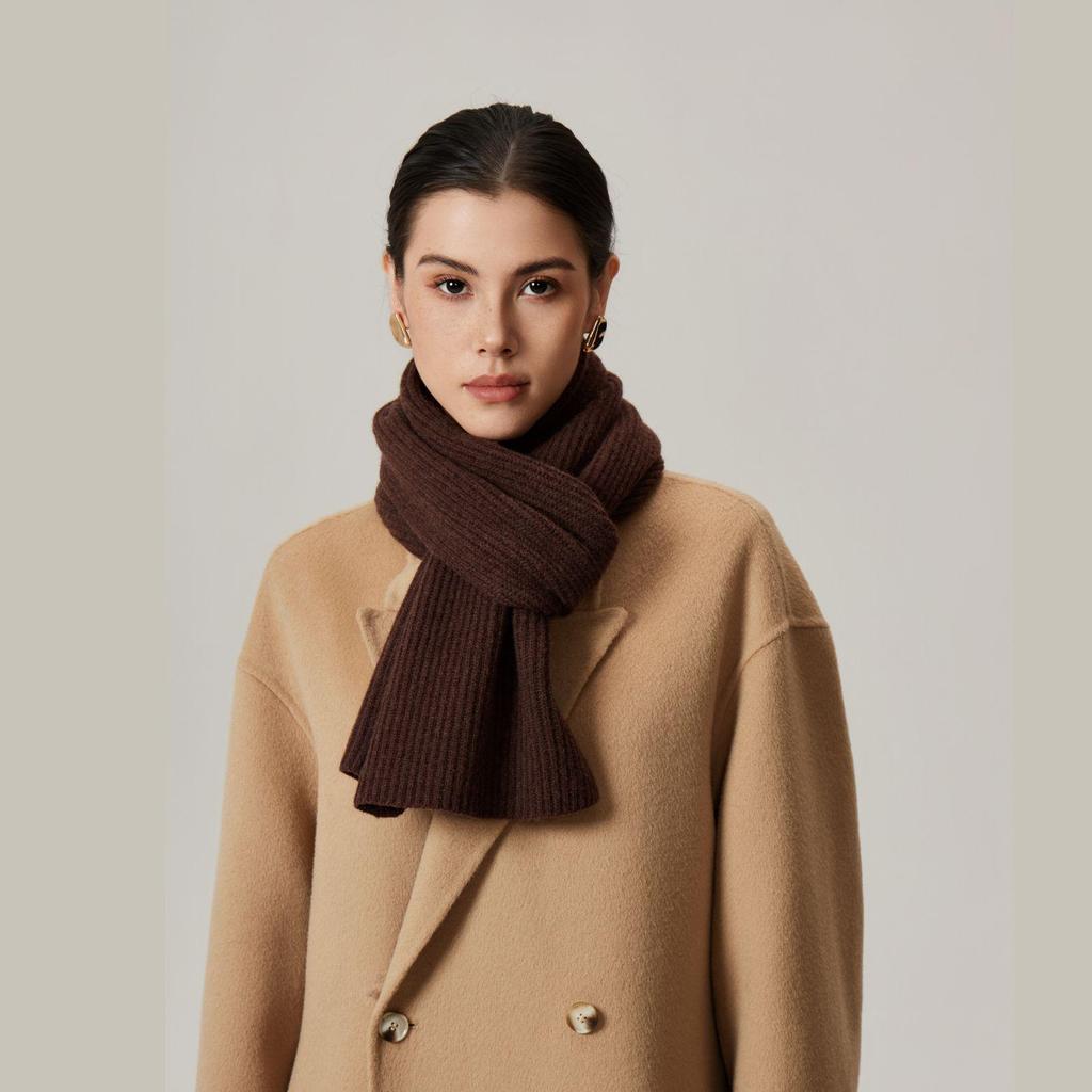 Women's High-End Korean-Style Wool-Cashmere Scarf: 7% Cashmere, 93% Knitted Wool, Perfect for Autumn and Winter.