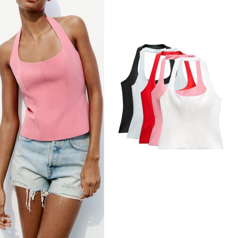 Spring New Sweet and Spicy Easiest for Match Round Neck Sexy Open Back Hanging Collar Silm Tops 4661007 2284777