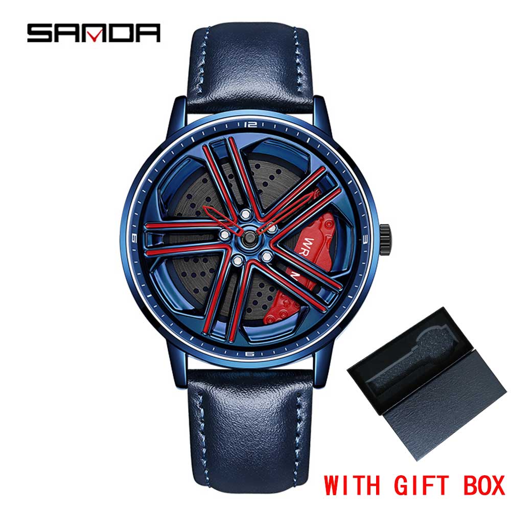 SANDA Happy People Fashion Men Watches Top Luxury Quartz Watch Waterproof 360 Rotating Car Wheel Dial Watch For Male Sport Clock