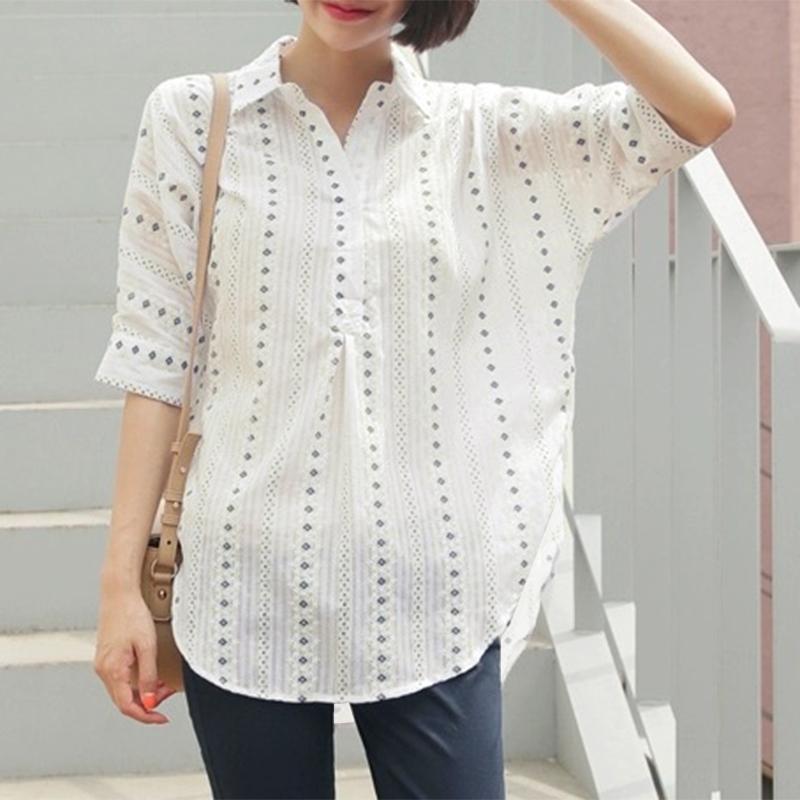 ZANZEA Women Turn Down Collar 3/4 Sleeve Loose Floral Blouse