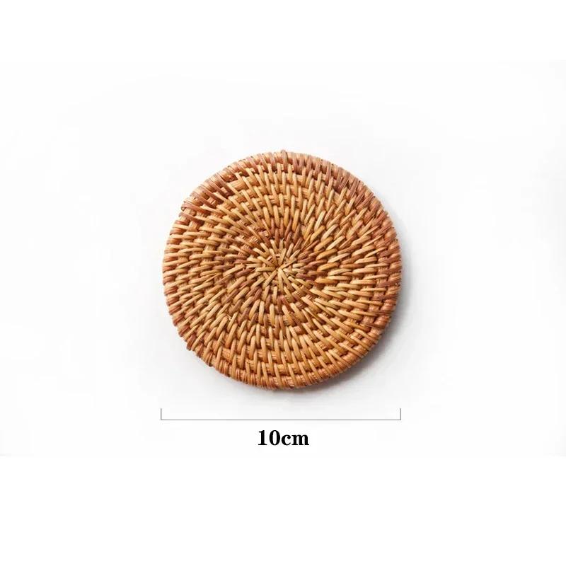 Weinreben-Weberei Getränkeuntersetzer Set für Kungfu Tee Zubehör Runde Tischware Platzset Geschirrunterlage Rattan-Geflecht Tassenunterlage Unterlage