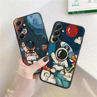 Space Astronaut Patterned Soft Silicone Black Case For Xiaomi Redmi Note 13 Pro 13C Poco C65 Samsung A55 S24 iPhone Camera Protective Shockproof Cover