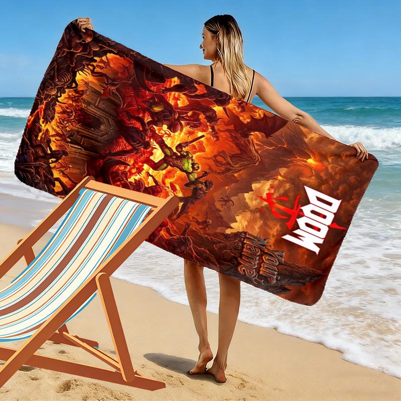 Name Custom Rockstar Doomguy Print Beach Towel, Large Soft Quick Dry Towel for Beach Camping Swimming