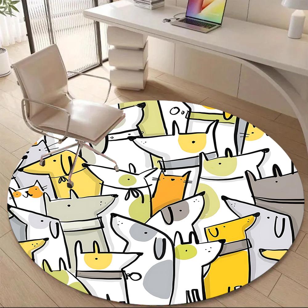 1pc Dogs Cats Office Round Area Rug, Indoor Mat Suitable ForOffice, Under Office Chairs Bedroom Living Room Home Decor, Room Deco 043