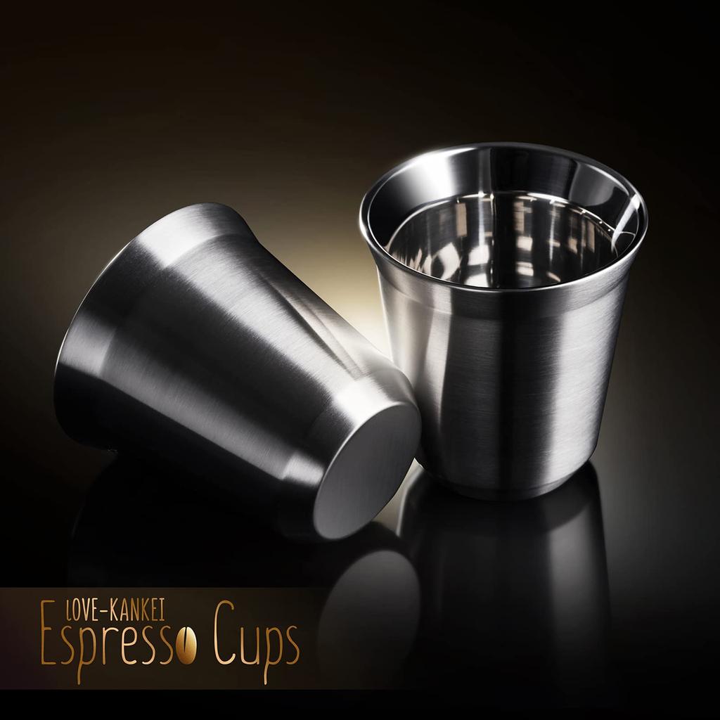 Stainless Steel Espresso Set of for Sake and Stainless Steel Cups with Storage Box Love-KANKEI Cups, 2, 150ml, Coffee, Double-Layered