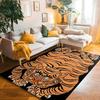 Vintage Tiger Themed Rug Various Artistic Tiger Designs with Floral Borders Soft Non Slip Carpet for Living Room Bedroom Decor