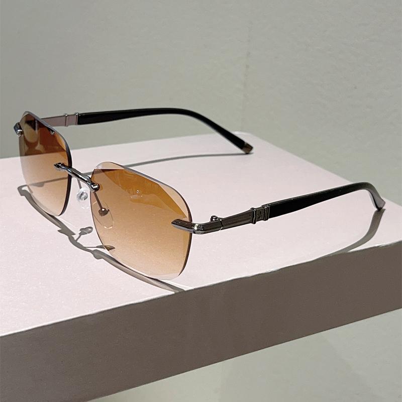 Oversized Rimless Sunglasses Men New Vintage Gradient Outdoor Decor Shades Women Trendy Brand Design Casual Sun Glasses