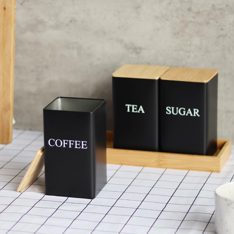 In-Stock Minimalist Metal Tea Caddy with Bamboo Lid for Snacks, Coffee, and Candy Storage