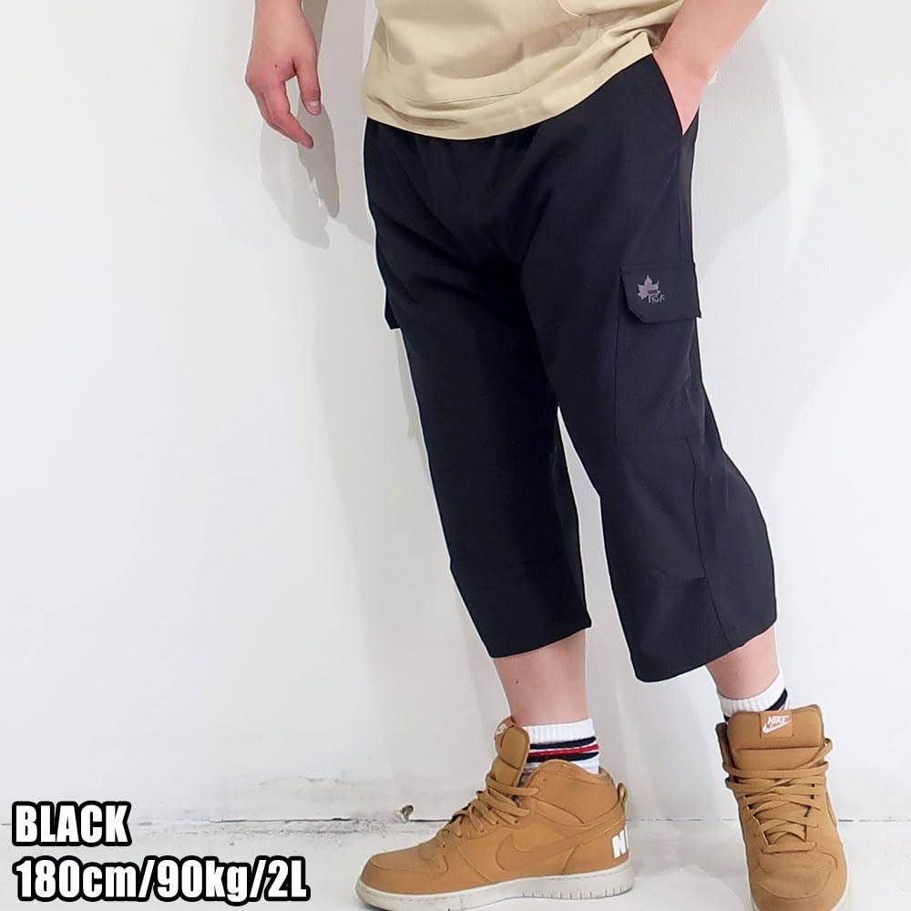 Men's Plus Size Cropped Pants, 3/4 Length, LOGOS, Sizes 3L, 4L, 5L, XXL, XXXL, XXXXL, 10001389 (JP, Alphabet, 5L, Black)